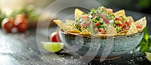 Savor the Crunch: Fresh Guacamole & Nachos. Concept Food Photography, Appetizer Ideas, Mexican