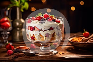 Savor the essence of Cranachan, tastefully presented on a wooden table.