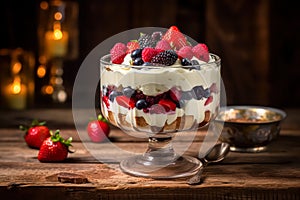 Savor the essence of Cranachan, tastefully presented on a wooden table.