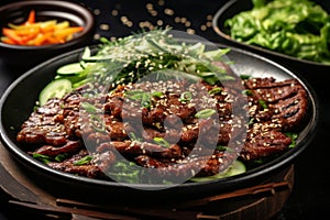 Savor the flavor. authentic south korean bulgogi, a marinated and grilled beef dish