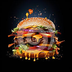 Savor the Flavor - A Mouthwatering Symphony of Succulent Perfection Gourmet Hamburger Extravaganza - generative AI