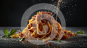 Savor the Flavors of Italy Exquisite Tagliatelle al ragÃ¹ alla Bolognese dish food photography. Generative AI