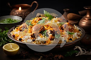 Savor gourmet chicken biryani paired with fragrant steamed basmati rice
