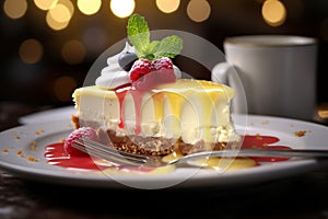 Savor a heavenly slice of cheesecake, the epitome of pure, indulgent bliss!