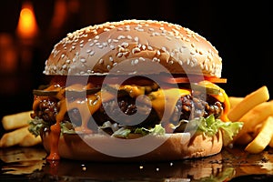 Savor the irresistible flavor of a mouthwatering hamburger with juicy meat patty