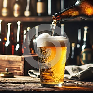 Savor the refreshing allure of a cold glass of beer, perfect for summer