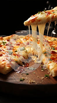 Savor the stretch of cheese on a four cheese Italian pizza