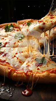 Savor the stretch of cheese on a four cheese Italian pizza