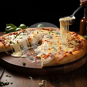 Savor the stretch of cheese on a four cheese Italian pizza