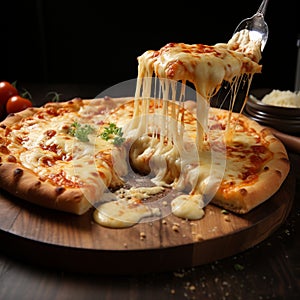 Savor the stretch of cheese on a four cheese Italian pizza