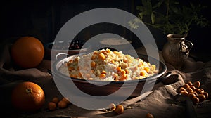 Savor the taste of North Africa with Algerian Couscous food photography. Generative AI