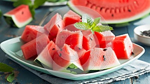 Savoring the Juicy Delight: A Perfectly Sque Slice of Watermelon for Dessert â€“
