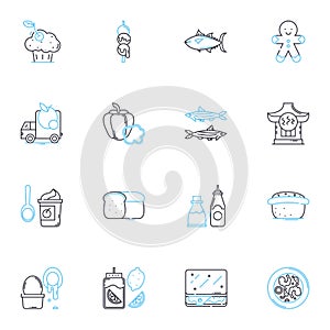 Savoring memoirs linear icons set. Reminiscing, Nostalgic, Recollection, Memory, Reflection, Memoir, Life line vector photo