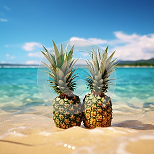 Savoring pineapple by the tranquil expanse of a beautiful beach