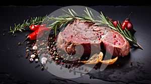 Savory Beef Tenderloin With Herbs And Spices On A Black Background