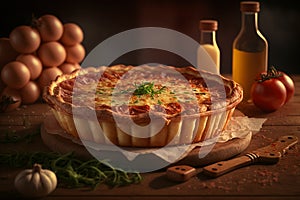 Savory and classic: Quiche Lorraine with ham, eggs, and Gruyere cheese on a crispy crust