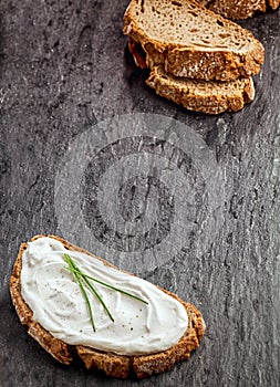 Savory cream cheese on rye bread
