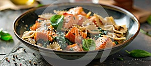 Savory Farfalle Pasta With Salmon and Spinach