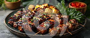 Savory Filipino Skewers - A Symphony of Taste. Concept Filipino Cuisine, Grilled Meat, Street Food,