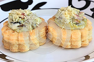 Savory filled pastry cases or vol-au-vents