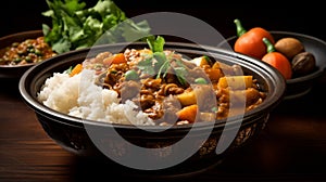 Savory fragrant Japanese curry bowl photo