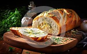Savory Garlic Cheese Herb Bread. Generative AI
