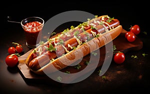 Savory Hot Dog with Tasty Sauce and Dip