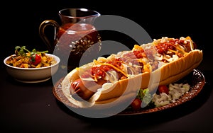 Savory Hot Dog with Tasty Sauce and Dip