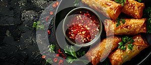 Savory Lumpia with Spicy Dip: A Culinary Symphony. Concept Filipino Cuisine, Lumpia Recipe, Spicy