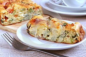 Savory Pie With Cheese, Tomatos And Ramsons