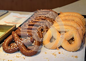 Savory pretzel or bretzel at a bakery, Kaysersberg, France, Alsatian Wine Route