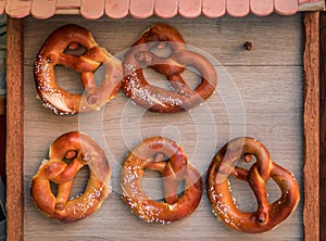 Savory pretzel or bretzel at a bakery in Riquewihr, France, Alsatian Wine Route