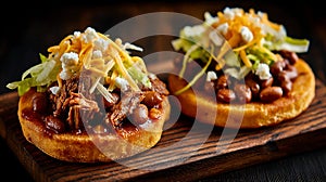 Savory Pulled Pork Corn Cakes with Beans and Cheese