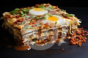 Savory Ramen lasagna food on table. Generate Ai