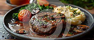 Savory Salisbury Steak with Lush Mushroom Gravy & Creamy Mashed Potatoes. Concept Beef Recipes,