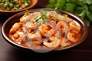 Savory Shrimp spicy sauce food. Generate Ai