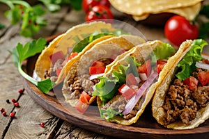 Savory Tacos on Rustic Wooden Board photo