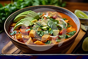 Savory Vegan Sweet Potato Mexican Tacos Soup A Vegetarian Delight. Generative AI