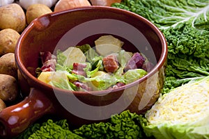 Savoy cabbage with smoked meat