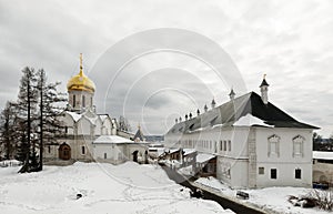 Savvino-Storozhevsky monastery in Zvenigorod in winter day. Moscow region.