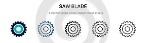 Saw blade icon in filled, thin line, outline and stroke style. Vector illustration of two colored and black saw blade vector icons