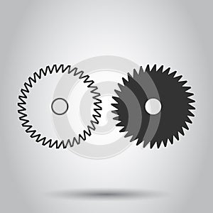 Saw blade icon in flat style. Circular machine vector illustration on white isolated background. Rotary disc business concept