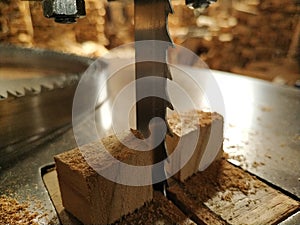 Saw blades splitting wood