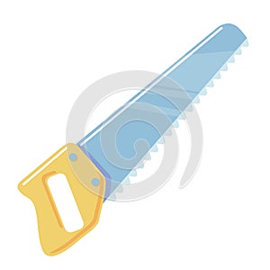 Saw cartoon icon. Flat Handsaw on white background. Hacksaw Vector isolated object Carpentry tool clipart for sawing