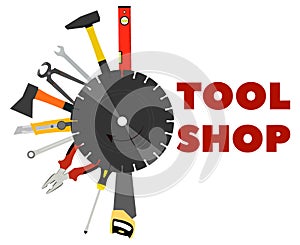 Saw, pliers, axes and other tools for construction and repair