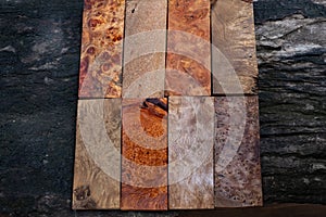 Sawed timber burl wood
