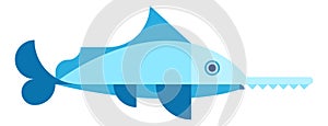 Sawfish icon. Blue ocean fish with long nose