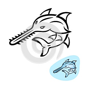 Sawfish stylized illustration. Saw shark logo design.