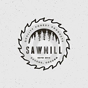 Sawmill logo. retro styled woodwork emblem. vector illustration