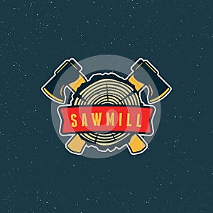 Sawmill logo. retro styled woodwork emblem. vector illustration photo